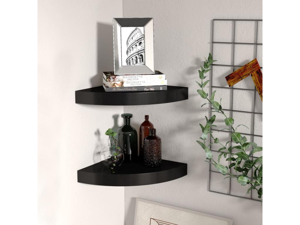 Floating corner shelves, 2 pcs, Black, 25x25x3.8 cm, MDF