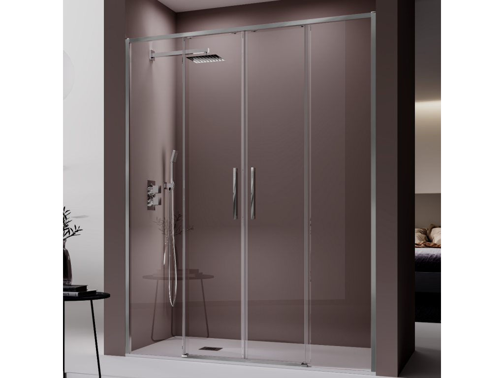 Vertchez shower enclosure with 2 fixed glass panels and 2 sliding doors, 173-175.6 cm