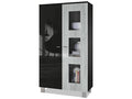 Freestanding display cabinet with 2 doors and 3 panes of glass, matte black/high-gloss black/concrete effect, Vertchez, 71x129x35 cm