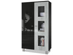 Freestanding display cabinet with 2 doors and 3 panes of glass, matte black/high-gloss black/concrete effect, Vertchez, 71x129x35 cm