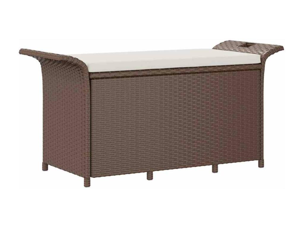 Garden bench with brown cushion, 116x46x57 cm, woven resin