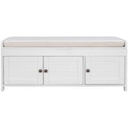 Upholstered Storage Ottoman Bench with 3 Shutter-Shaped Doors Cabinet