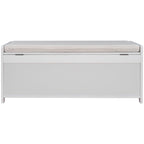 Upholstered Storage Ottoman Bench with 3 Shutter-Shaped Doors Cabinet