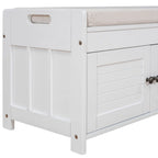 Upholstered Storage Ottoman Bench with 3 Shutter-Shaped Doors Cabinet