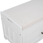 Upholstered Storage Ottoman Bench with 3 Shutter-Shaped Doors Cabinet