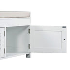 Upholstered Storage Ottoman Bench with 3 Shutter-Shaped Doors Cabinet