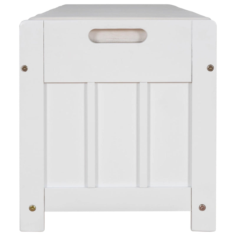 Upholstered Storage Ottoman Bench with 3 Shutter-Shaped Doors Cabinet