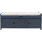 Upholstered Storage Ottoman Bench with 3 Shutter-Shaped Doors Cabinet