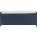 Upholstered Storage Ottoman Bench with 3 Shutter-Shaped Doors Cabinet