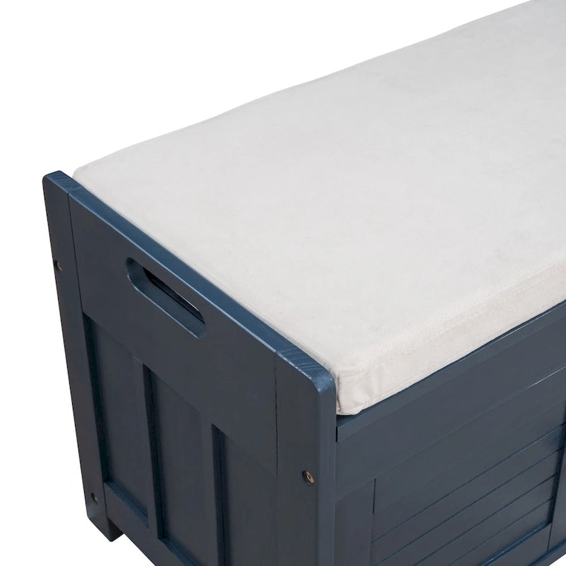 Upholstered Storage Ottoman Bench with 3 Shutter-Shaped Doors Cabinet