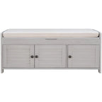 Upholstered Storage Ottoman Bench with 3 Shutter-Shaped Doors Cabinet