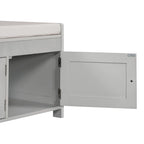 Upholstered Storage Ottoman Bench with 3 Shutter-Shaped Doors Cabinet