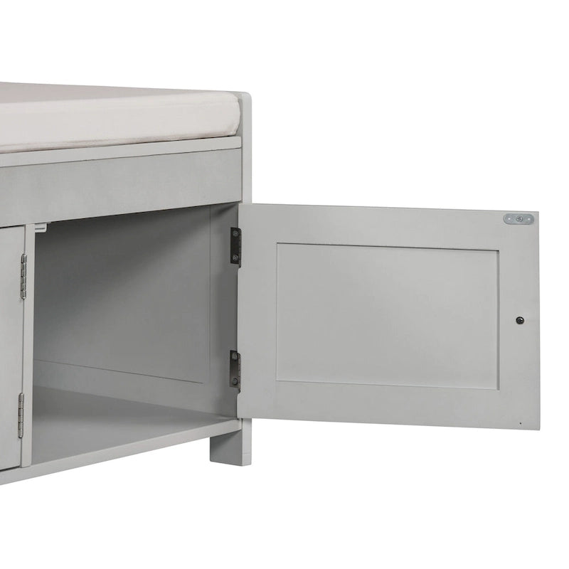 Upholstered Storage Ottoman Bench with 3 Shutter-Shaped Doors Cabinet