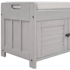 Upholstered Storage Ottoman Bench with 3 Shutter-Shaped Doors Cabinet