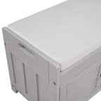 Upholstered Storage Ottoman Bench with 3 Shutter-Shaped Doors Cabinet