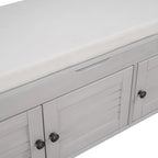 Upholstered Storage Ottoman Bench with 3 Shutter-Shaped Doors Cabinet
