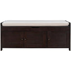 Upholstered Storage Ottoman Bench with 3 Shutter-Shaped Doors Cabinet