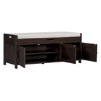 Upholstered Storage Ottoman Bench with 3 Shutter-Shaped Doors Cabinet