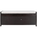Upholstered Storage Ottoman Bench with 3 Shutter-Shaped Doors Cabinet