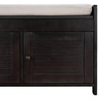 Upholstered Storage Ottoman Bench with 3 Shutter-Shaped Doors Cabinet