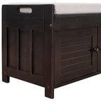 Upholstered Storage Ottoman Bench with 3 Shutter-Shaped Doors Cabinet