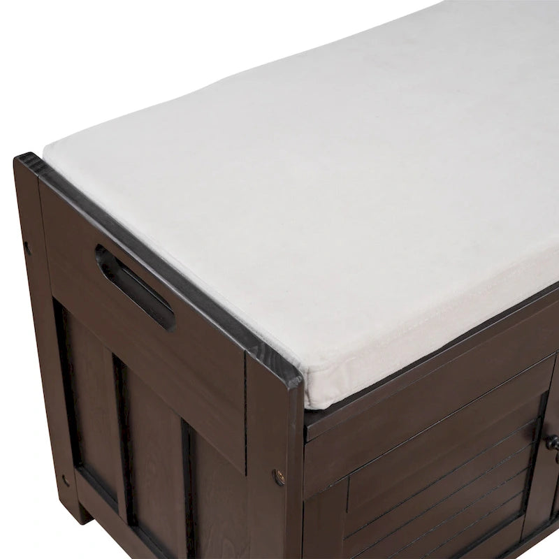 Upholstered Storage Ottoman Bench with 3 Shutter-Shaped Doors Cabinet