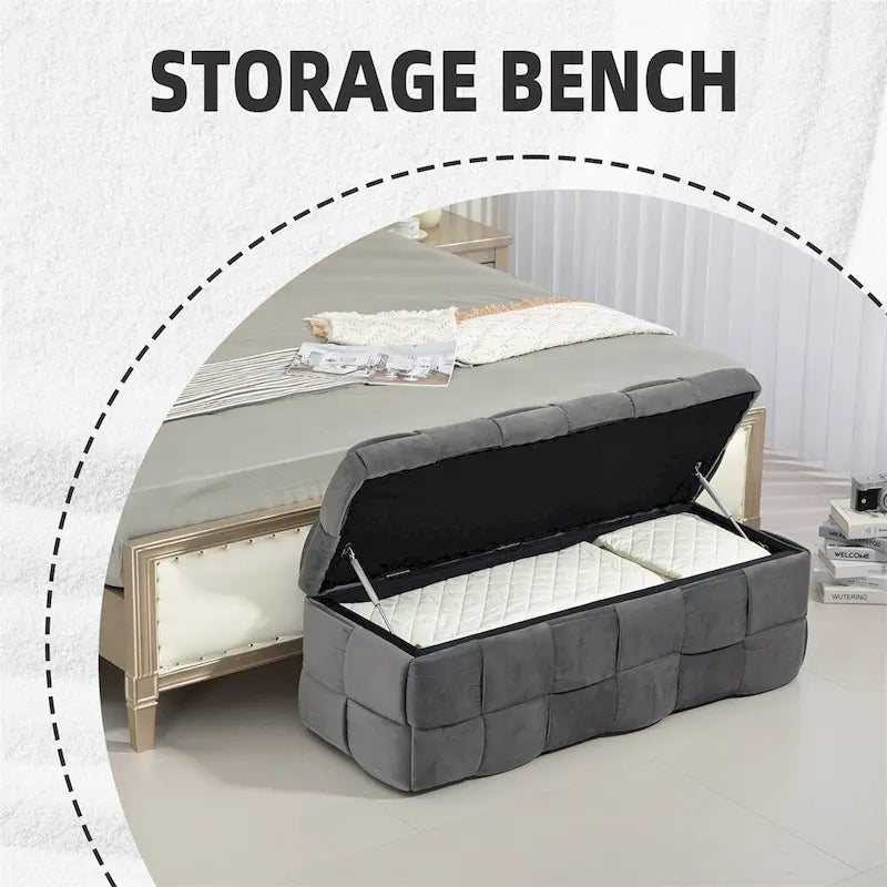 Storage Ottoman,Bedroom End Bench,Upholstered Fabric Storage Ottoman