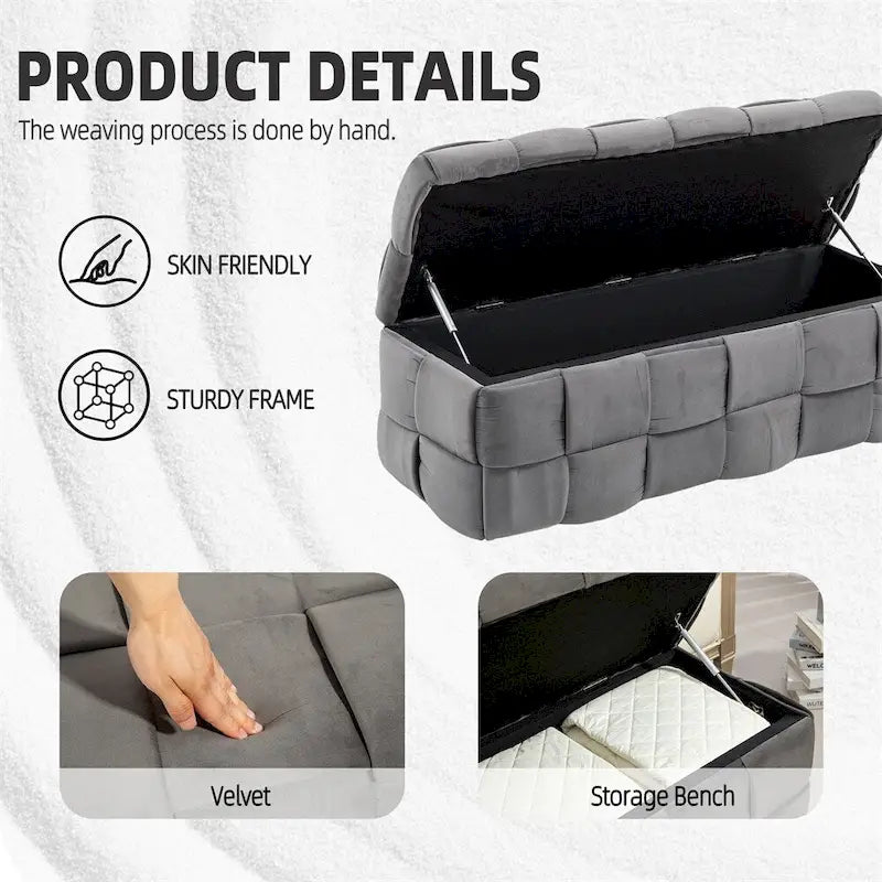 Storage Ottoman,Bedroom End Bench,Upholstered Fabric Storage Ottoman