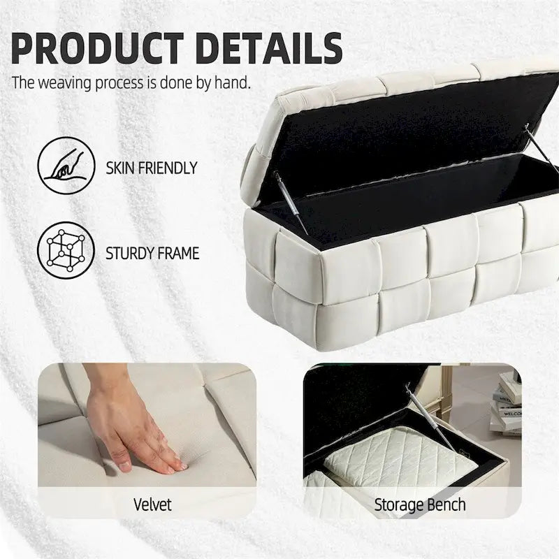 Storage Ottoman,Bedroom End Bench,Upholstered Fabric Storage Ottoman