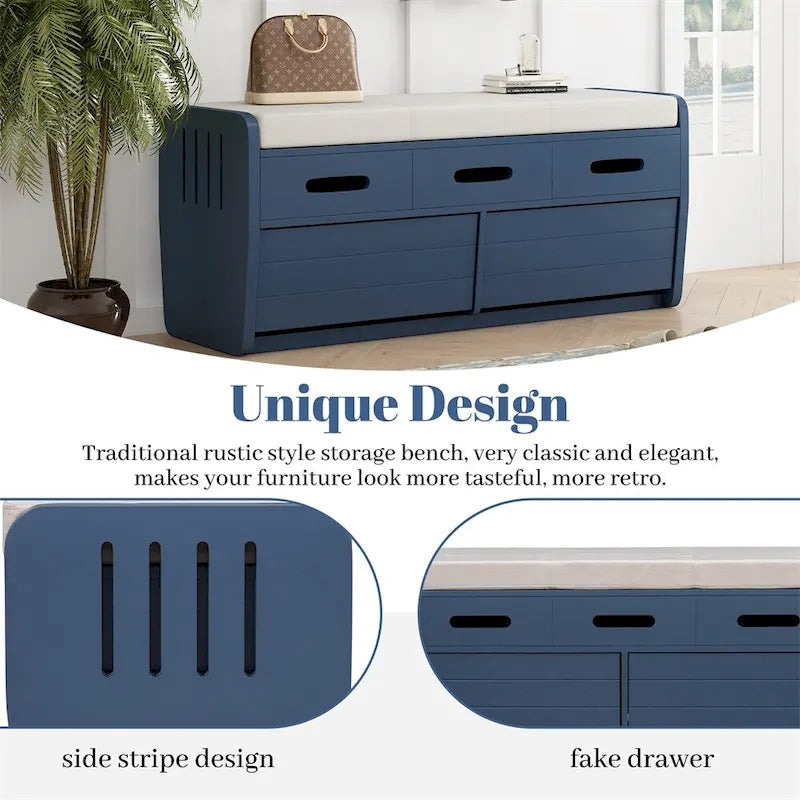 Rustic Storage Bench with 2 Drawers,Hidden Storage Space,Shoe Bench