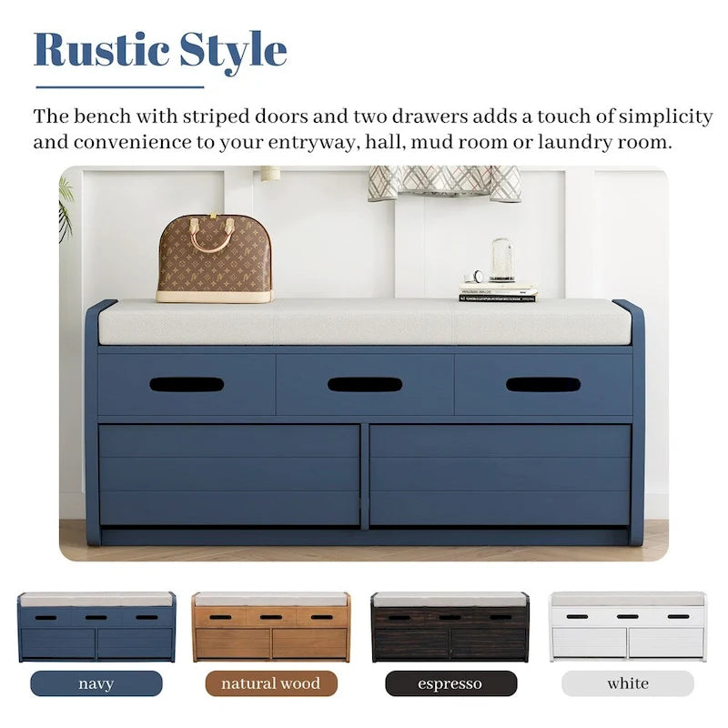 Rustic Storage Bench with 2 Drawers,Hidden Storage Space,Shoe Bench