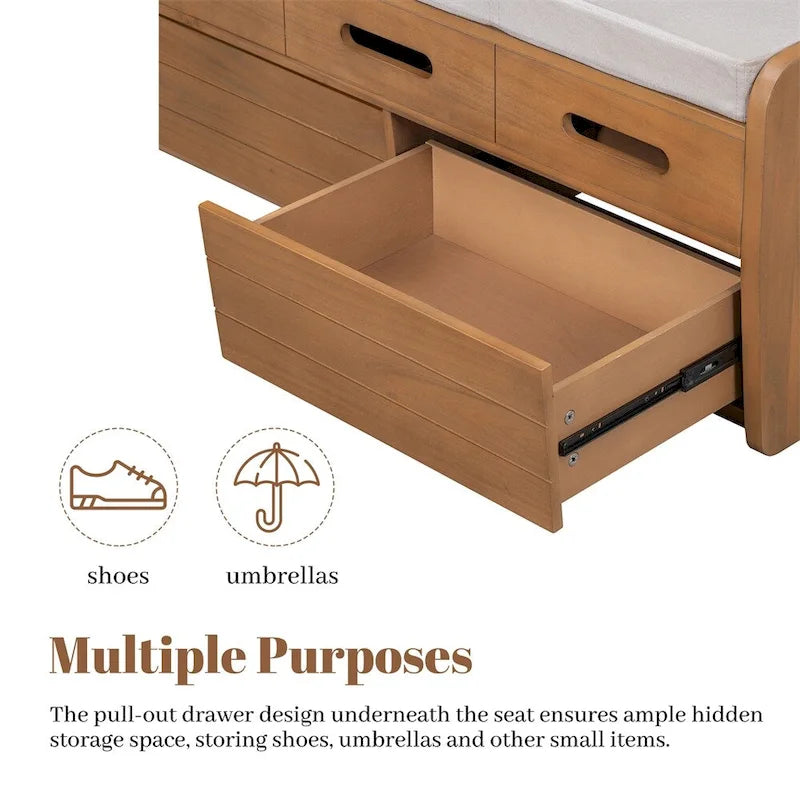 Rustic Storage Bench with 2 Drawers,Hidden Storage Space,Shoe Bench