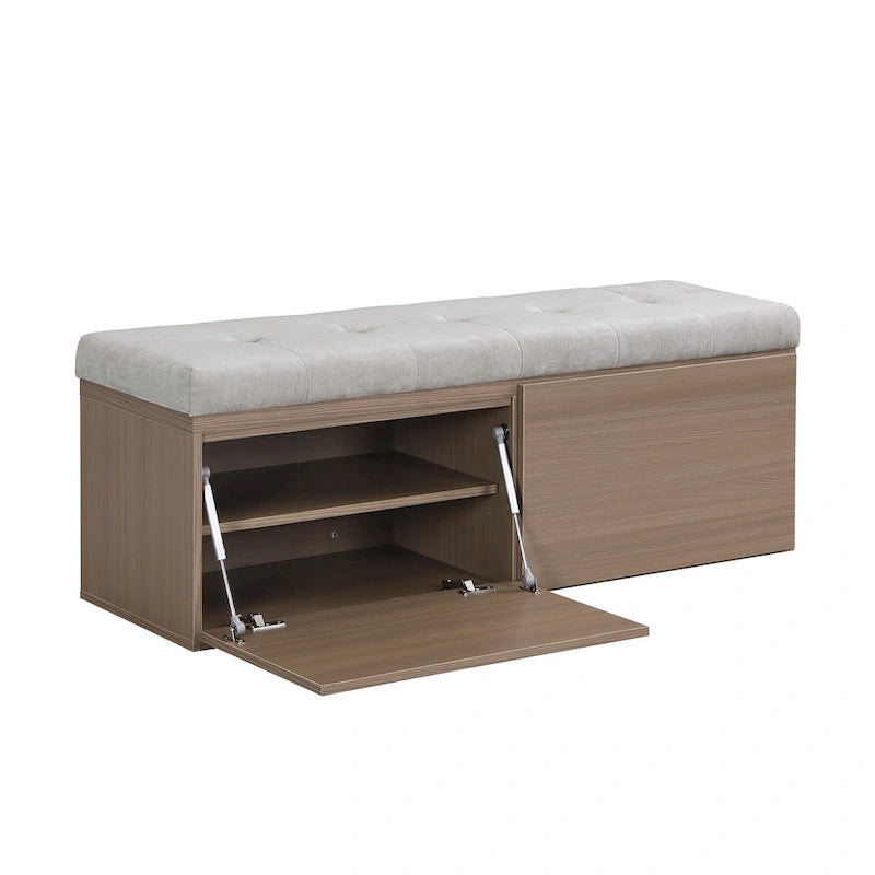 Shoe Storage Bench Entryway Shoe Cabinet Storage Ottoman with Padded Seat Cushion and Double Doors for Entryway