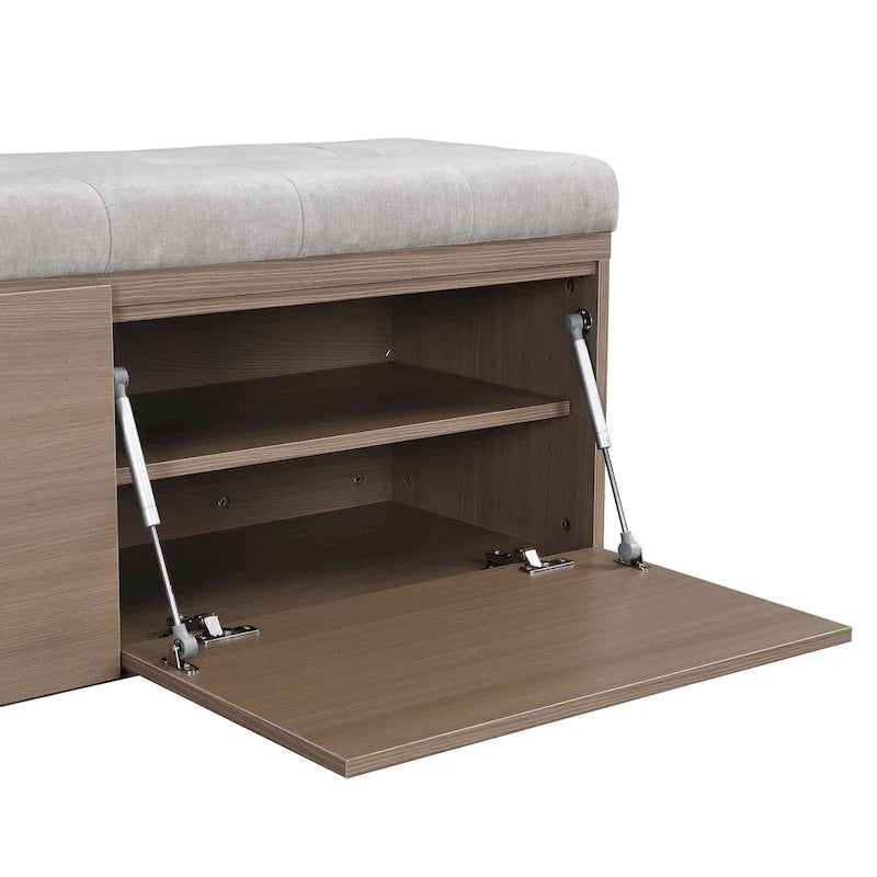 Shoe Storage Bench Entryway Shoe Cabinet Storage Ottoman with Padded Seat Cushion and Double Doors for Entryway