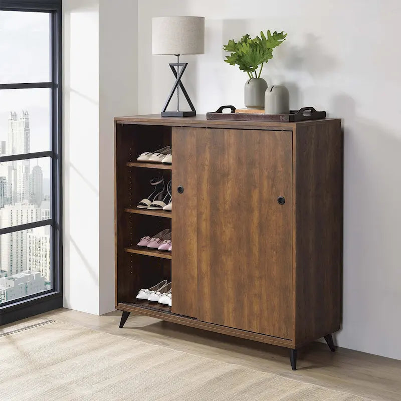 Oak Finish Shoe Cabinet