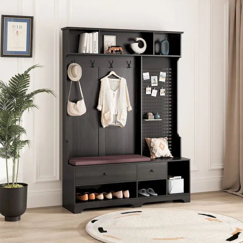 GDFStudio - Finn Multifunctional Hall Tree with Shoe Bench, Pegboard, and Ample Storage