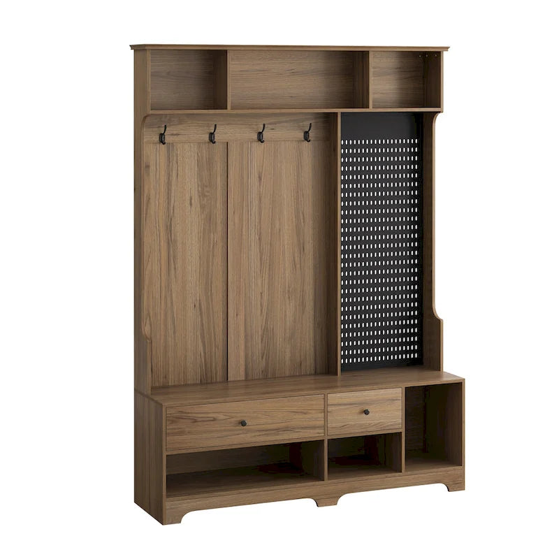 GDFStudio - Finn Multifunctional Hall Tree with Shoe Bench, Pegboard, and Ample Storage