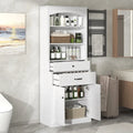 White Bathroom Storage Cabinet with Two Doors, Drawers, Adjustable Shelf & Three Open Shelves - Durable MDF Construction