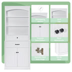 White Bathroom Storage Cabinet with Two Doors, Drawers, Adjustable Shelf & Three Open Shelves - Durable MDF Construction