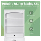 White Bathroom Storage Cabinet with Two Doors, Drawers, Adjustable Shelf & Three Open Shelves - Durable MDF Construction