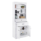 White Bathroom Storage Cabinet with Two Doors, Drawers, Adjustable Shelf & Three Open Shelves - Durable MDF Construction