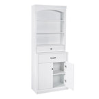 White Bathroom Storage Cabinet with Two Doors, Drawers, Adjustable Shelf & Three Open Shelves - Durable MDF Construction