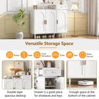 Elegant Shoe Cabinet with Arched Doors and Drawer, Cream Style Storage Sideboard with Adjustable Shelves and Solid Wood Legs