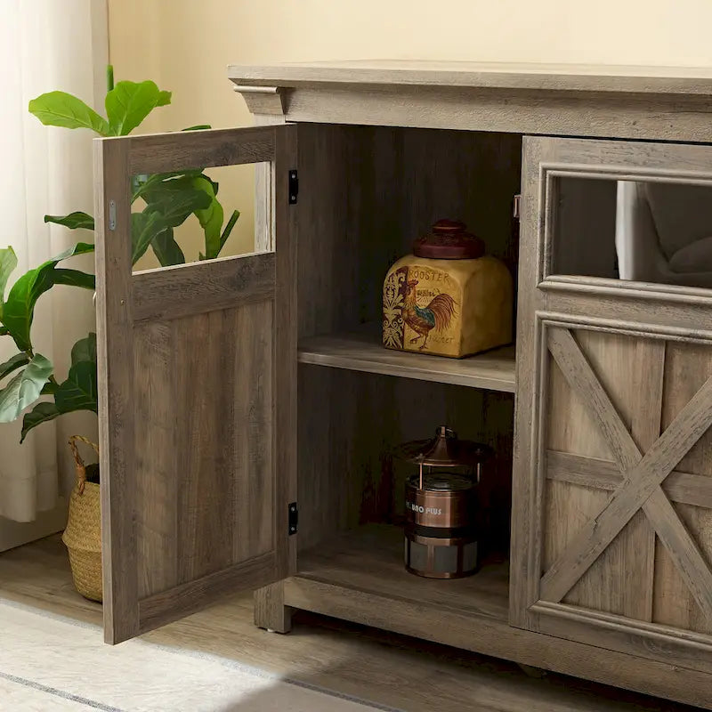 Farmhouse Sideboard Buffet Cabinet with Storage with 3 Doors, Kitchen Storage Cabinet, Coffee Bar Cabinet with Adjustable Shelf
