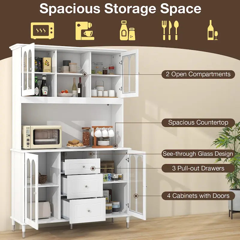 Gymax 73 Tall Kitchen Pantry Storage Cabinet w/ LED Lights and Power