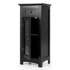 Costway Bathroom Floor Cabinet with Single Glass Door Drawer & - See Details