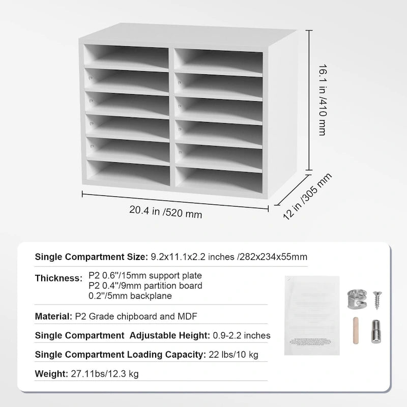 12 Compartments Office Literature Organizers with Adjustable and Removable Shelves Perfect Addition to Any Space