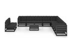 12-piece garden furniture set with cushions, black, solid pine wood
