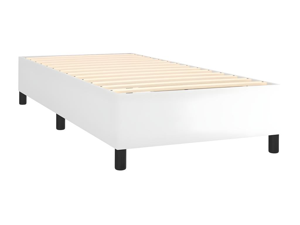 Upholstered bed base with mattress, white, 100x200cm, faux leather