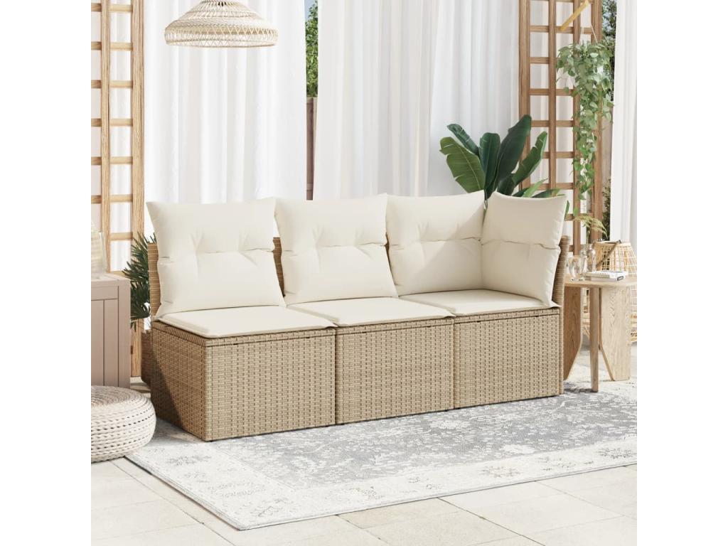 Corner garden sofa with beige woven resin cushions